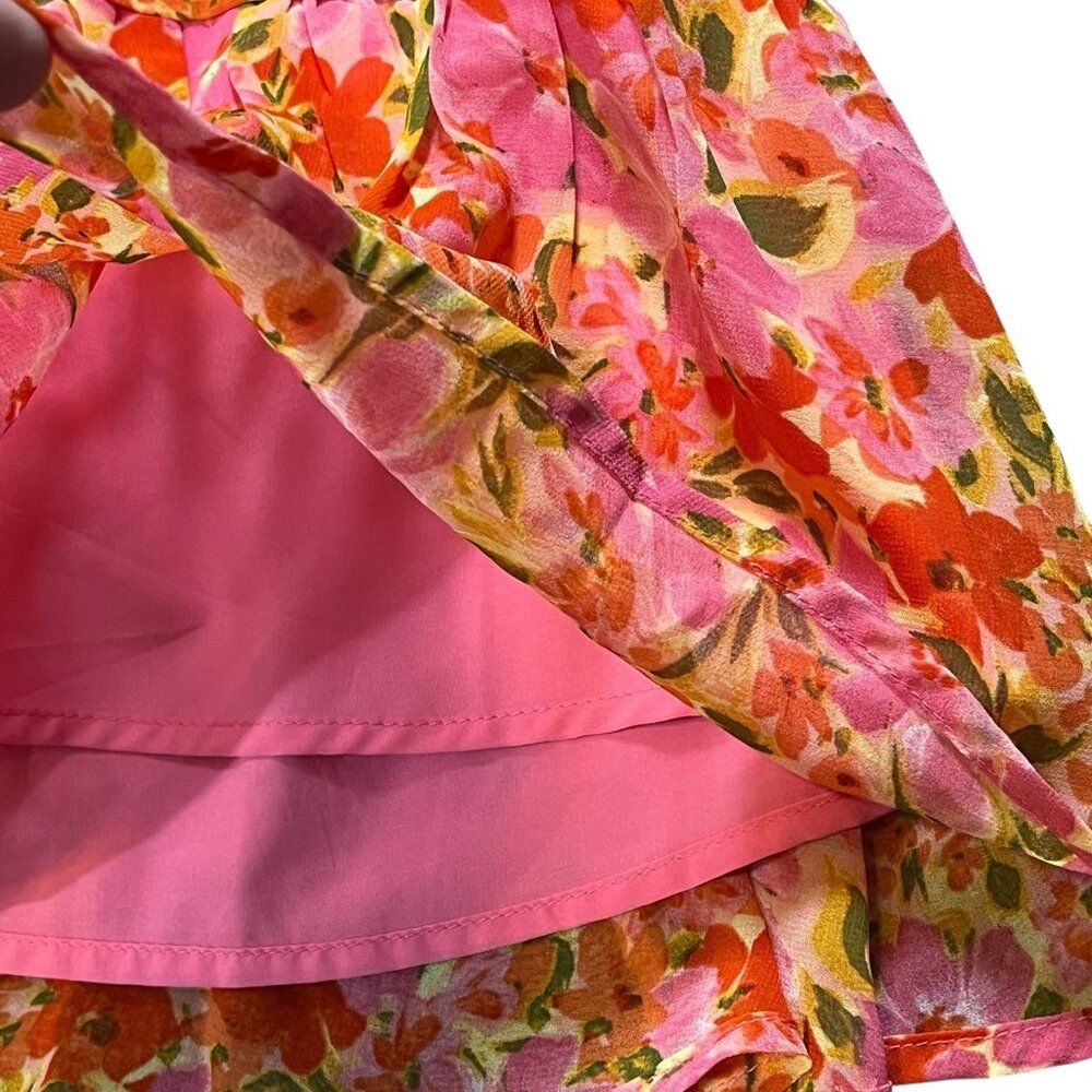ASTR the Label Women Anthropologie Meg Ruched Mini Dress Floral Small Size Pink - Picture 12 of 14